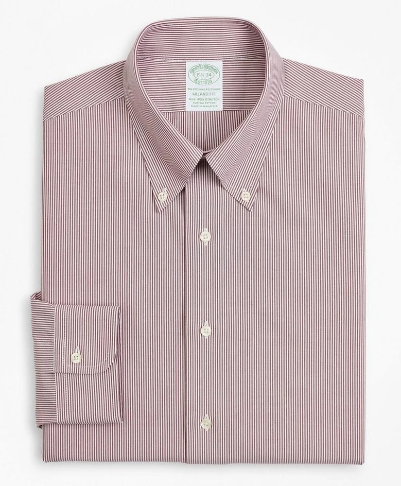 商品Brooks Brothers|Stretch Milano Slim-Fit Dress Shirt, Non-Iron Poplin Button-Down Collar Fine Stripe,价格¥412,第4张图片详细描述