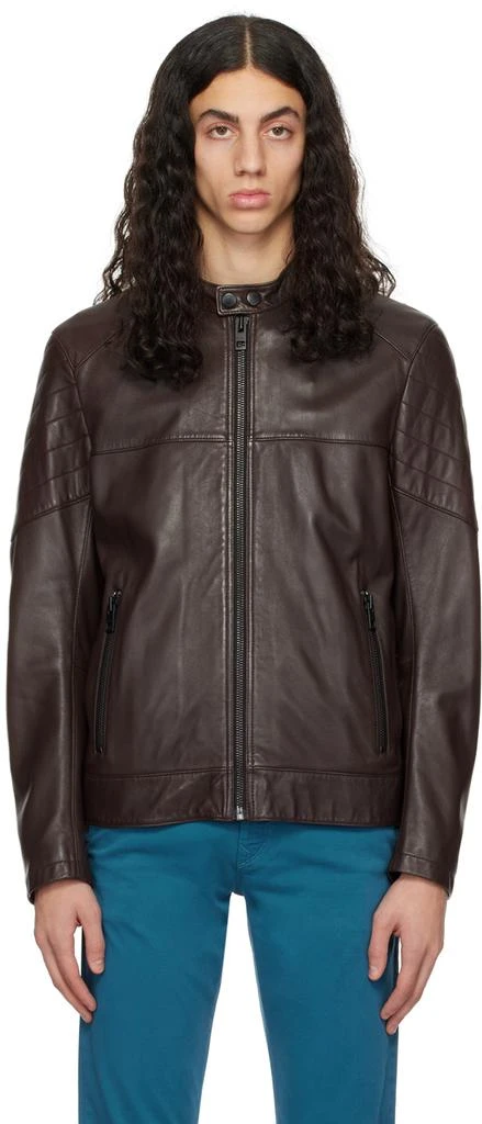商品Hugo Boss|Brown Joset Leather Jacket,价格¥5778,第1张图片