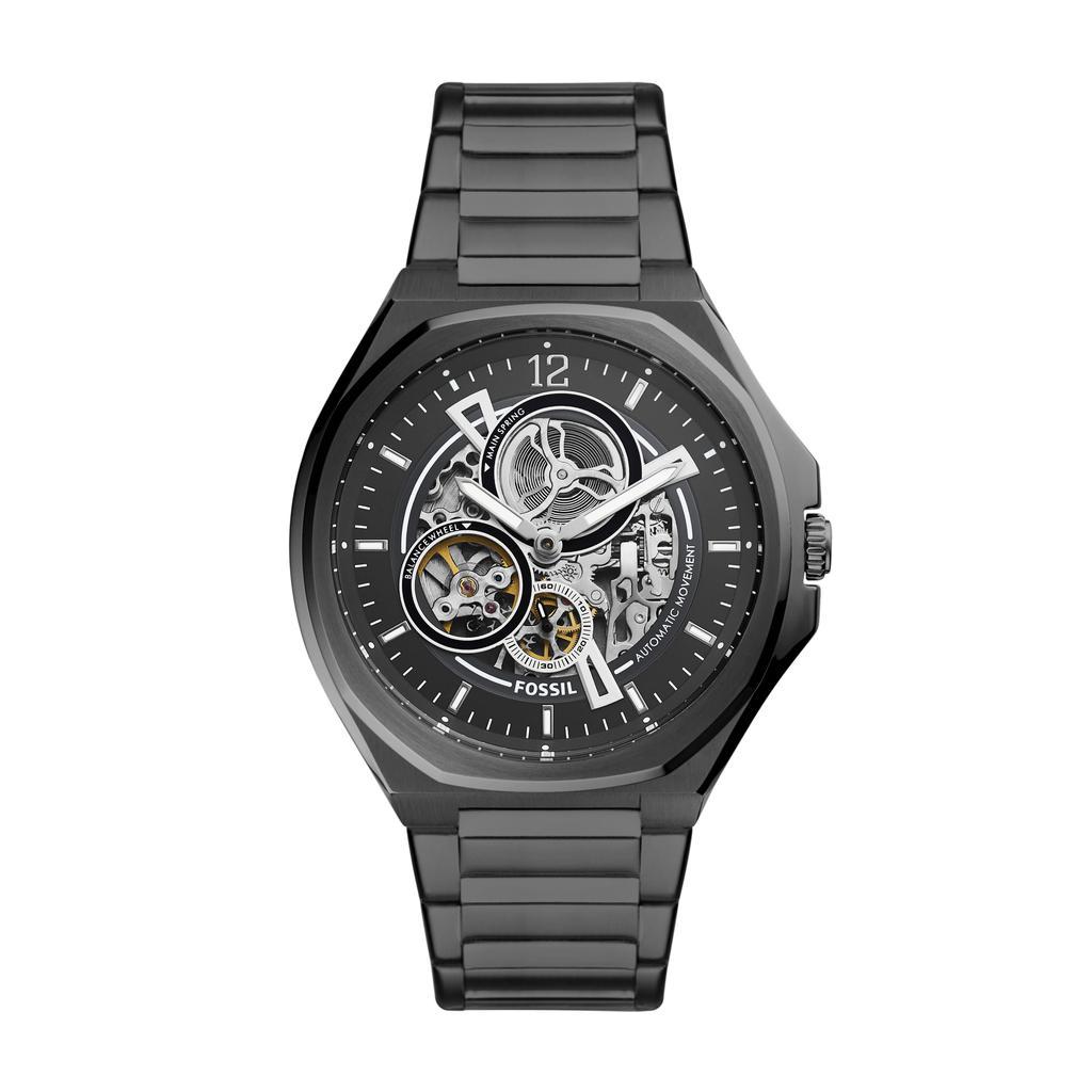 商品Fossil|Fossil Men's Evanston Automatic, Black-Tone Stainless Steel Watch,价格¥1278,第1张图片