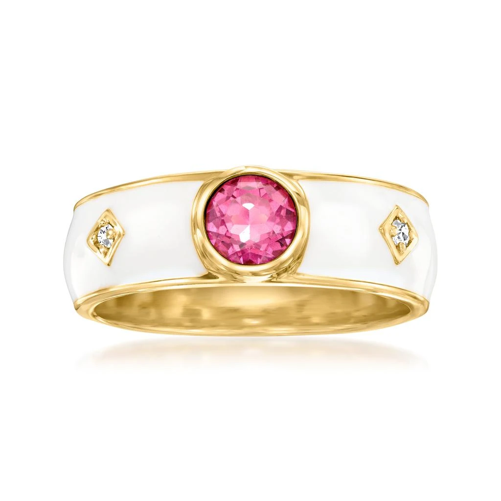 商品Ross-Simons|Pink Topaz Ring With Diamond Accents and White Enamel in 18kt Gold Over Sterling,价格¥833,第1张图片