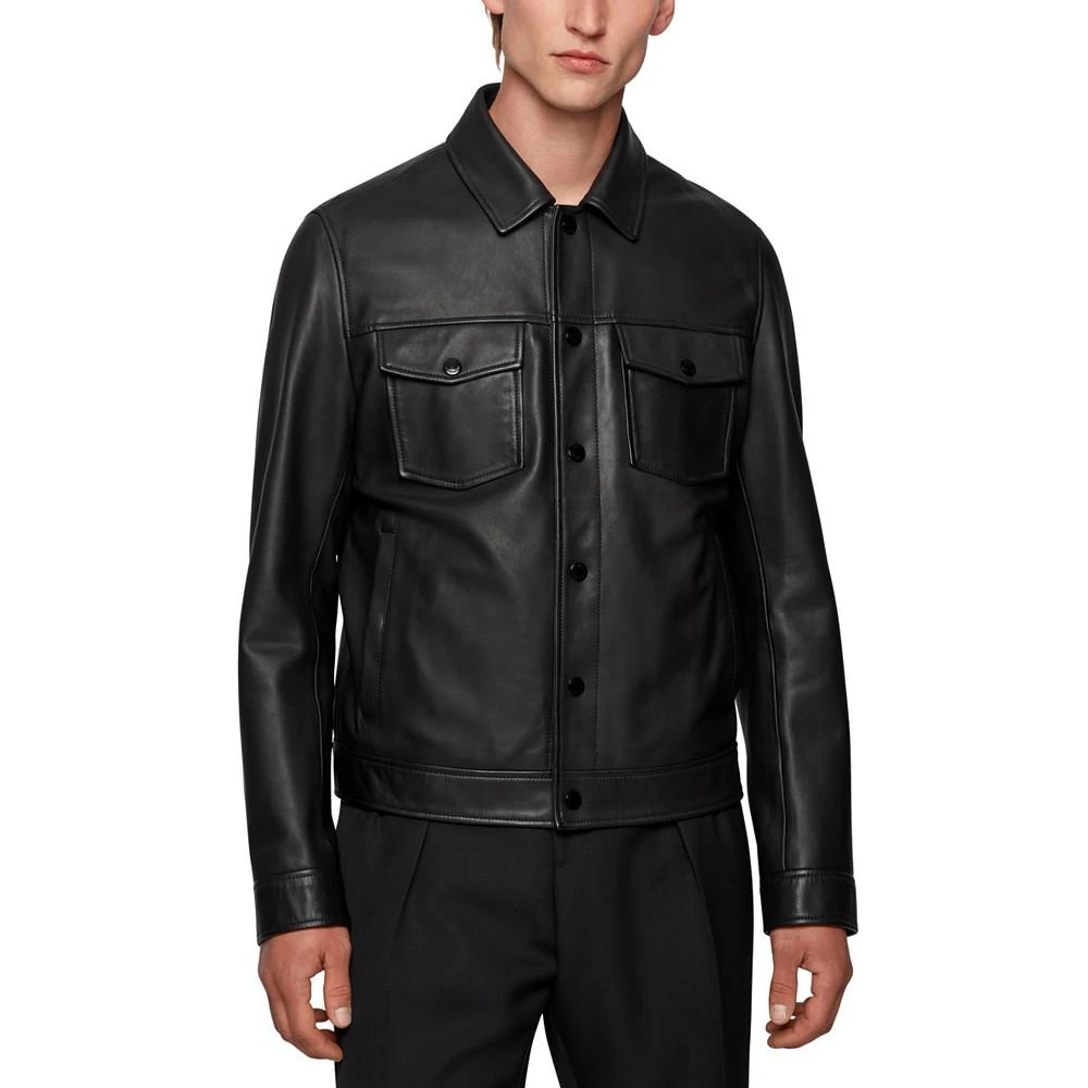 商品Hugo Boss|BOSS Men's Trucker-Style Leather Jacket,价格¥4300,第1张图片