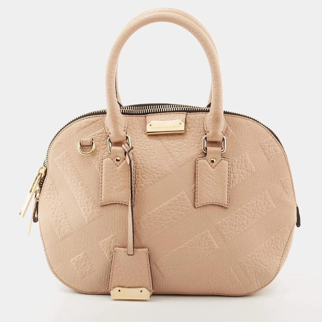 商品[二手商品] Burberry|Burberry Beige Check Embossed Leather Orchard Satchel,价格¥2604,第1张图片