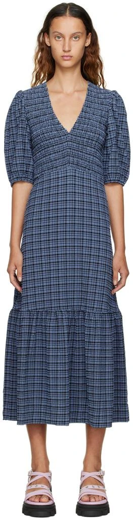 商品Ganni|Black & Blue Checked Midi Dress,价格¥2573,第1张图片