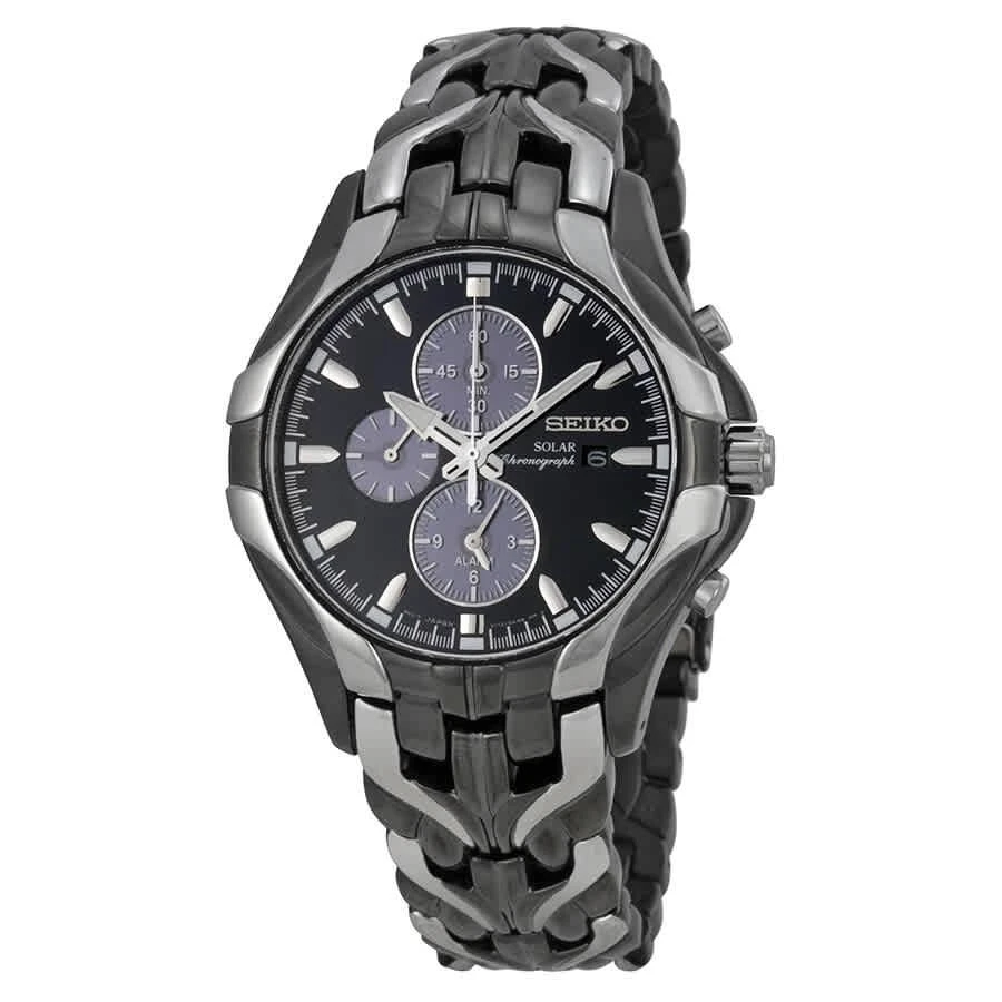 商品Seiko|Solar Chronograph Black Dial Stainless Steel Men's Watch SSC139,价格¥1866,第1张图片