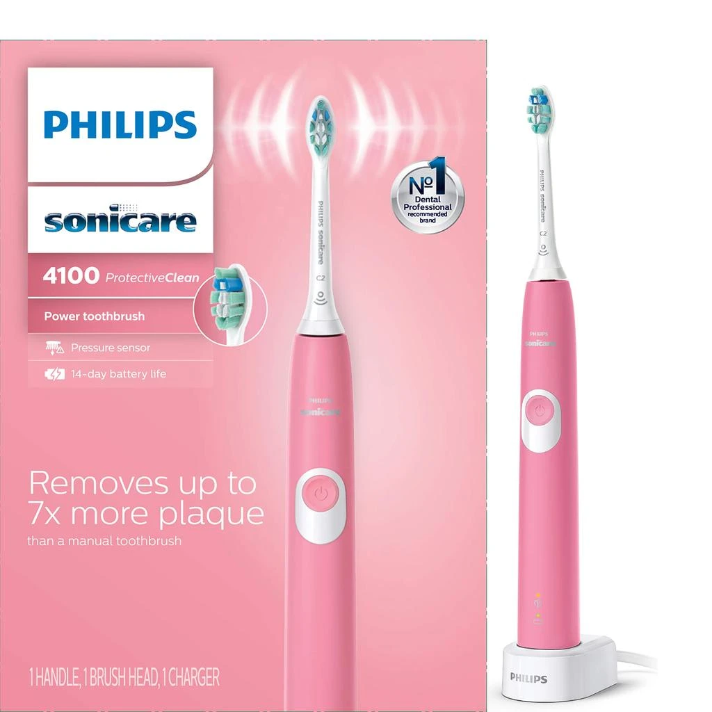 商品Philips|Philips Sonicare ProtectiveClean 4100 Rechargeable Electric Power Toothbrush, Pink, HX6815/01,价格¥375-¥627,第1张图片