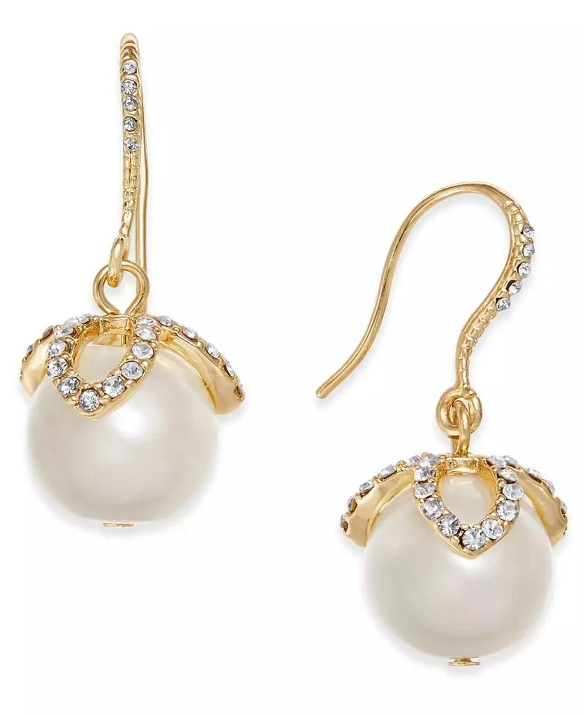 商品Charter Club|Gold-Tone Imitation Pearl & Pavé Drop Earrings, Created for Macy's,价格¥227,第1张图片