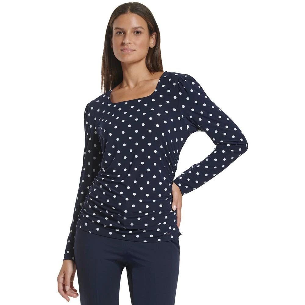 商品Tommy Hilfiger|Women's Polka-Dot Square-Neck Ruched Top,价格¥105,第1张图片