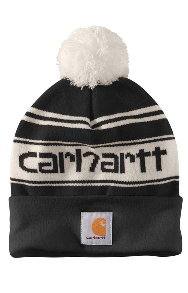 商品Carhartt|(105168) Knit Pom-Pom Cuffed Logo Beanie - Black,价格¥198,第1张图片