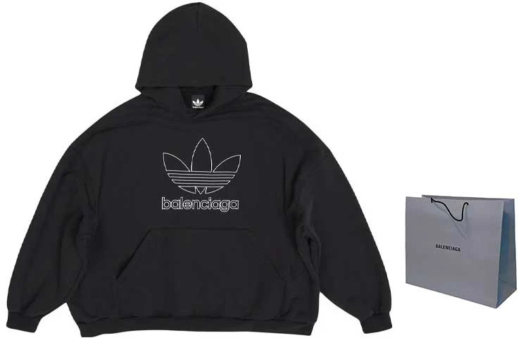 商品[国内直发] Balenciaga|巴黎世家 x adidas originals 联名款 SS23 Logo字母印花连帽卫衣 宽松版型 男女同款 黑色,价格¥5098,第5张图片详细描述