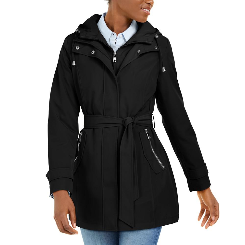 Women's Hooded Belted Water-Resistant Raincoat商品第1张图片规格展示