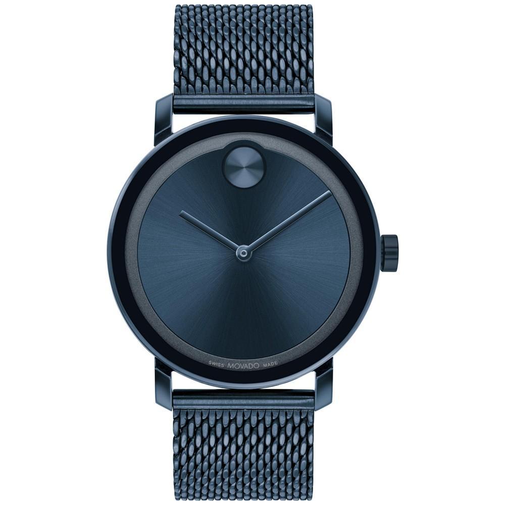 商品Movado|Men's Swiss Bold Blue Ion-Plated Stainless Steel Mesh Bracelet Watch 40mm,价格¥5198,第1张图片