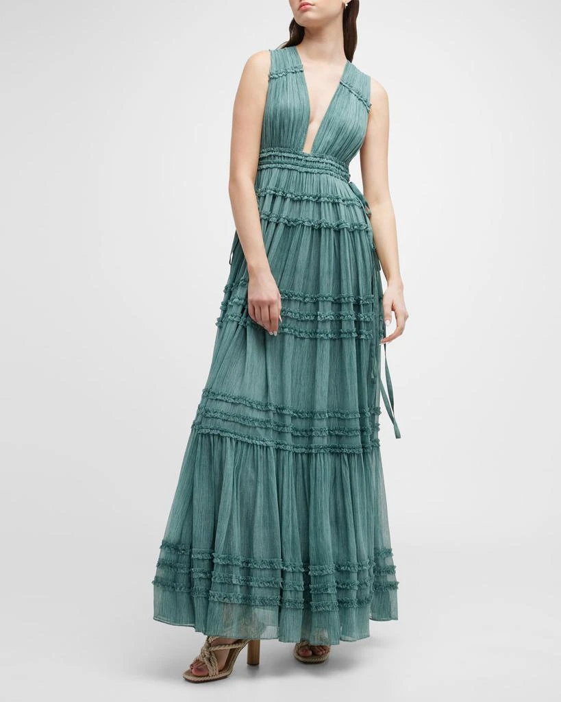 Fiona Plunge Tiered Ruffle Silk Gown 商品