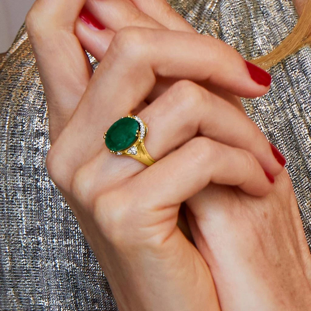 商品Ross-Simons|Emerald Ring With Diamond Accents in 18kt Gold Over Sterling,价格¥1019,第5张图片详细描述