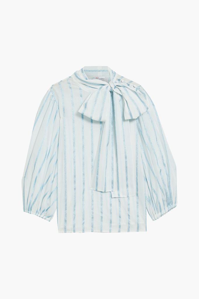 Pussy-bow metallic striped cotton-blend voile blouse商品第1张图片规格展示