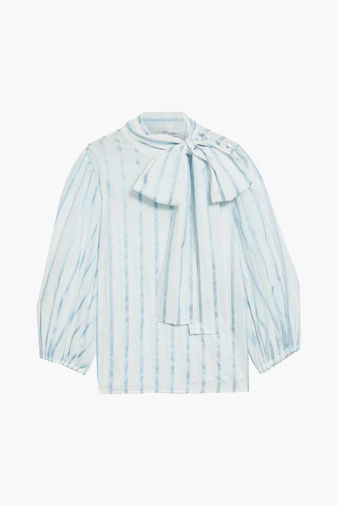 商品RED Valentino|Pussy-bow metallic striped cotton-blend voile blouse,价格¥710,第3张图片详细描述