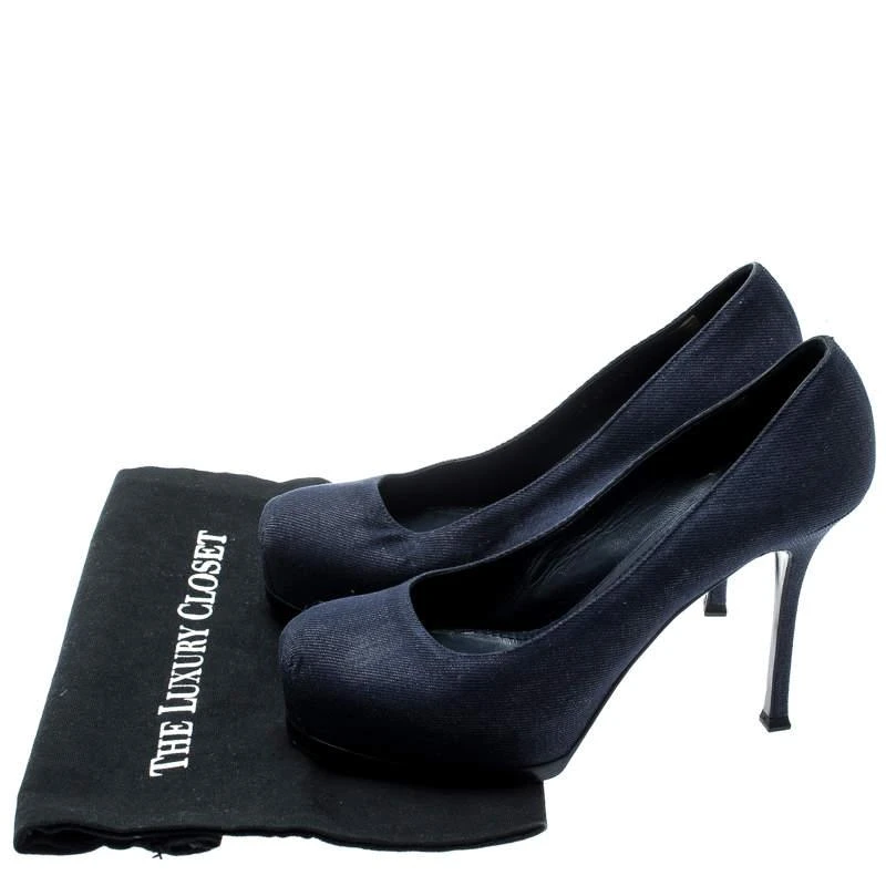 Yves Saint Laurent Blue Denim Fabric Tribtoo Platform Pumps Size 40 商品