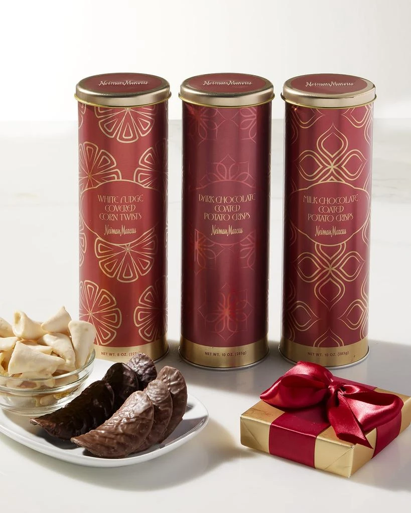 商品Neiman Marcus|White Chocolate Fudge Coated Corn Twists & Chocolate Potato Crisps, 3 Pack,价格¥584,第1张图片