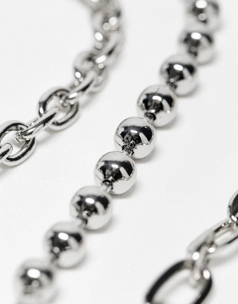 商品Reclaimed Vintage|Reclaimed Vintage unisex multirow necklace with T bar and ball chain in silver,价格¥145,第4张图片详细描述