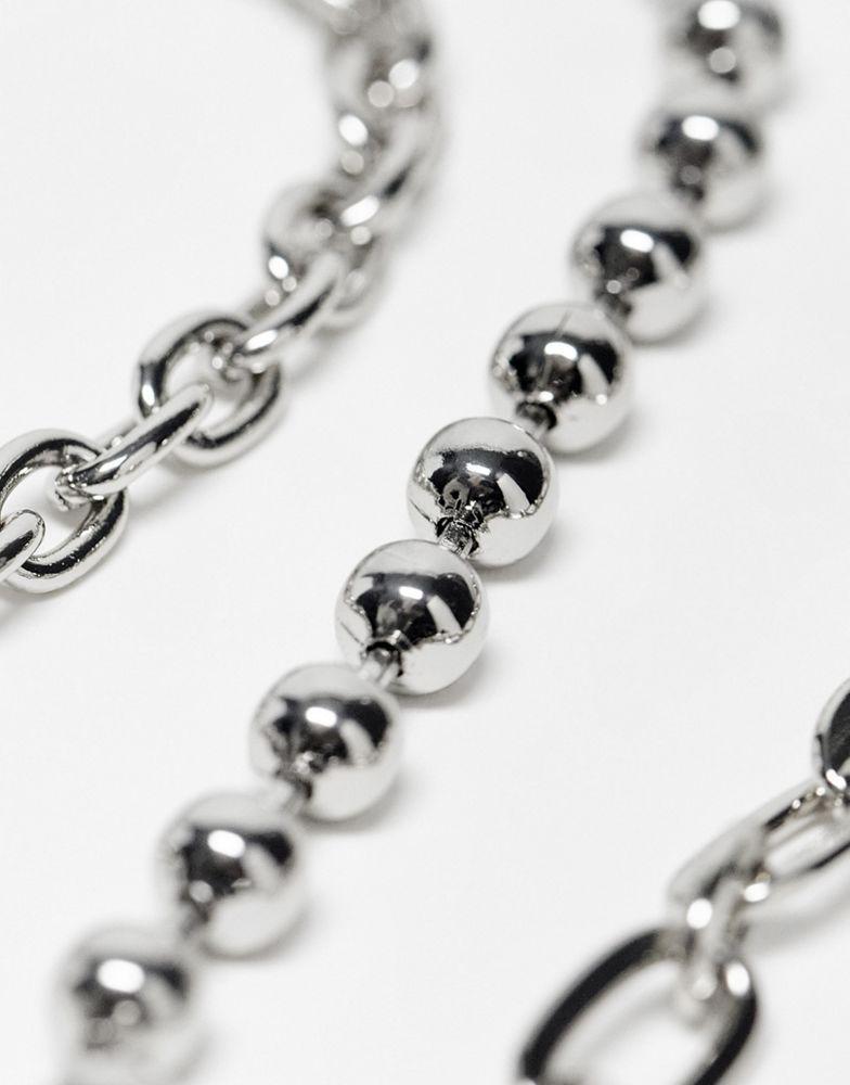 商品Reclaimed Vintage|Reclaimed Vintage unisex multirow necklace with T bar and ball chain in silver,价格¥113,第6张图片详细描述
