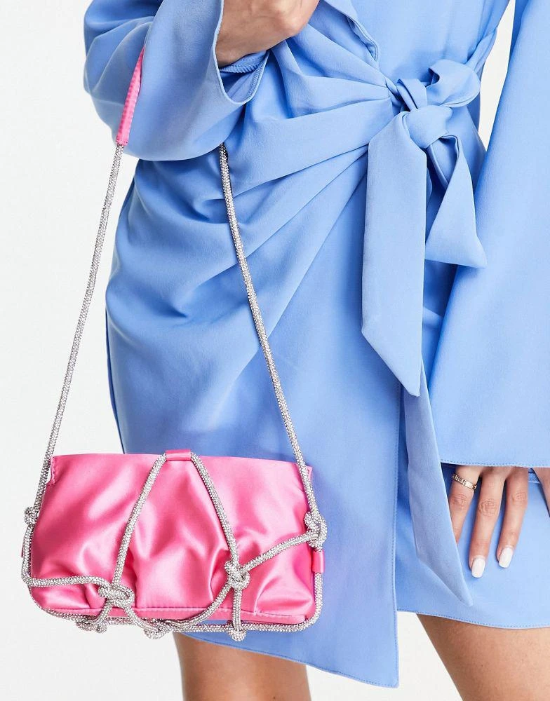 商品ASOS|ASOS DESIGN shoulder bag with diamante strapping detail in pink,价格¥170,第2张图片详细描述