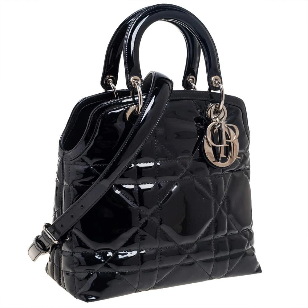 商品[二手商品] Dior|Dior Black Cannage Patent Leather Small Granville Tote,价格¥5260,第3张图片详细描述