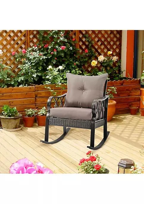 商品Outsunny|Rattan Wicker Rocking Chair With Padded Cushions Aluminum Frame Armrest For Garden Patio And Backyard Grey,价格¥1724,第3张图片详细描述