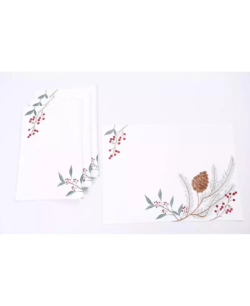 商品Manor Luxe|Pinecone and Berry Embroidered Christmas Placemats, Set of 4,价格¥497,第1张图片