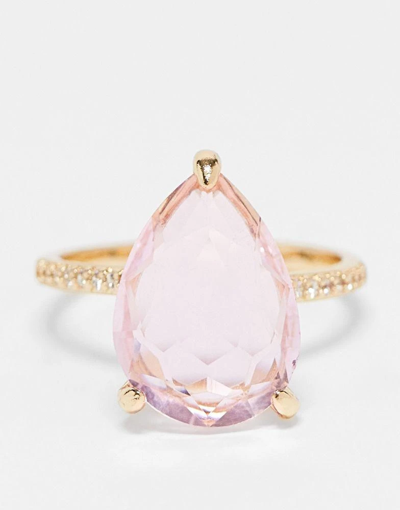 商品ASOS|ASOS DESIGN Curve ring with teardrop pink crystal in gold tone,价格¥60,第2张图片详细描述