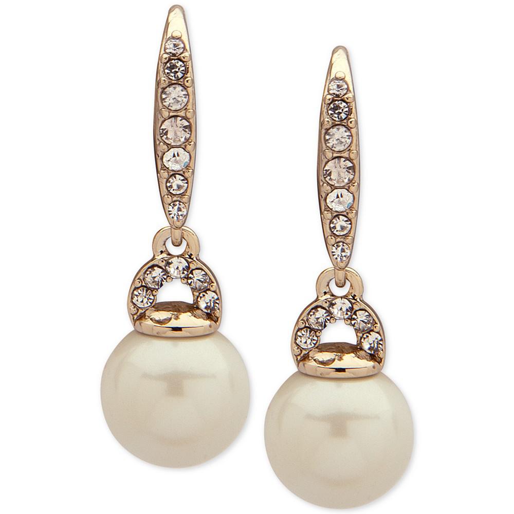 Gold-Tone Pavé & Imitation Pearl Drop Earrings商品第1张图片规格展示