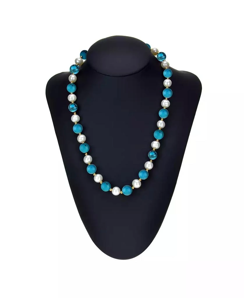 商品Macy's|White Freshwater Cultured Pearl (9-9.5mm) with Turquoise Howlite (10mm), and Gold Beads (3mm) 18" Necklace in 14k Yellow Gold,价格¥1568,第2张图片详细描述