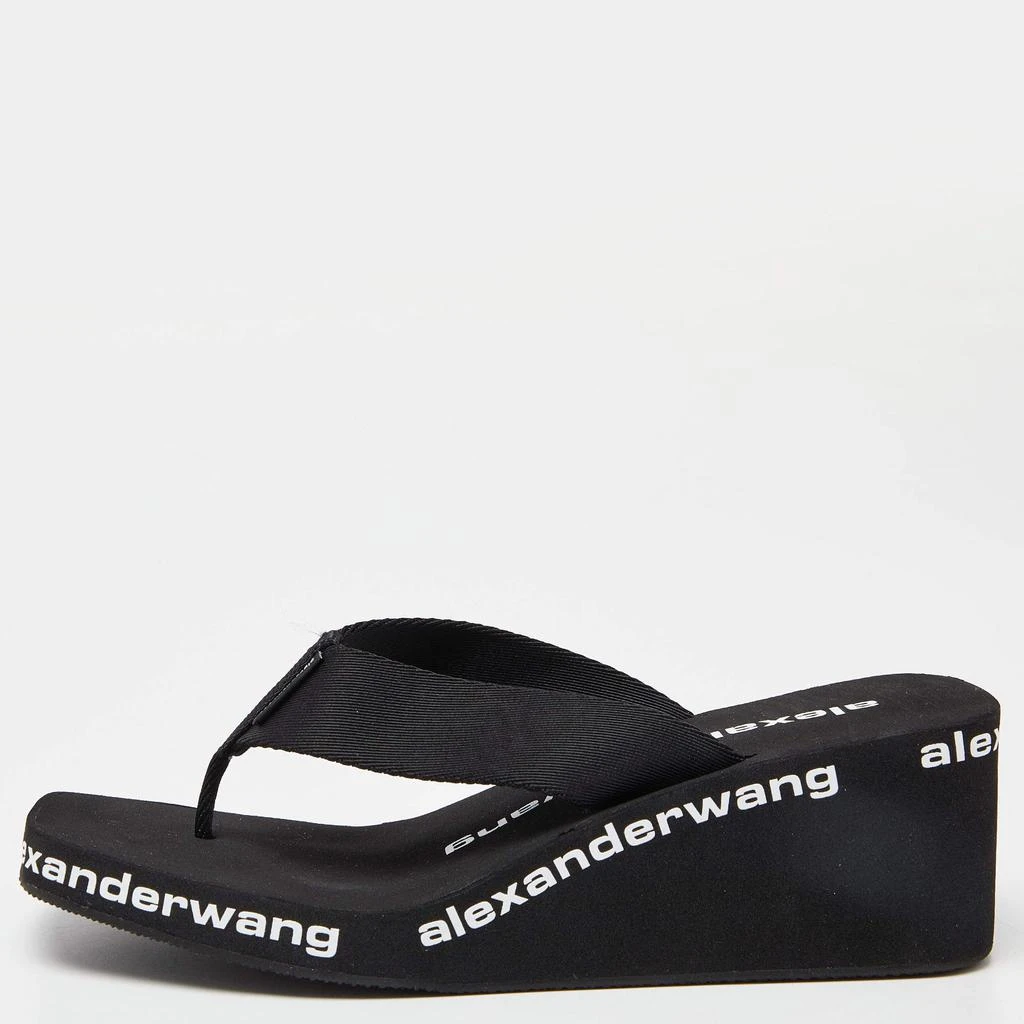 商品[二手商品] Alexander Wang|Alexander Wang Black Rubber Logo Flip Flops Size 37,价格¥1756,第1张图片