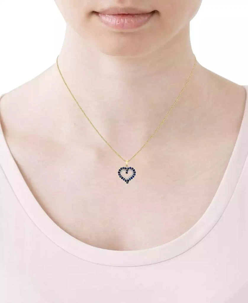 商品Macy's|Sapphire (1-3/8 ct.tw) & Diamond (1/10 ct. t.w.) Open Heart 18" Pendant Necklace in 10k Gold,价格¥11551,第2张图片详细描述