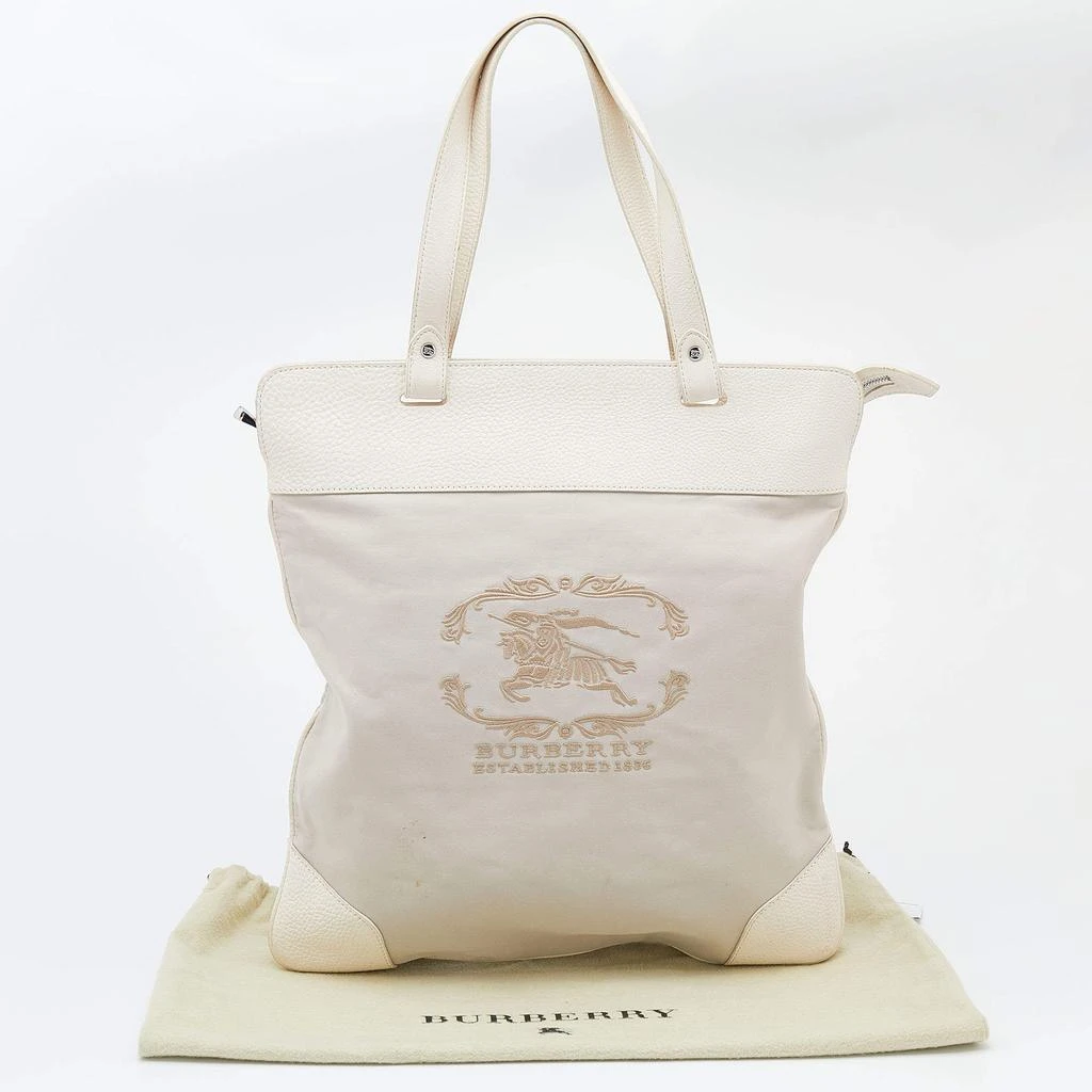 Burberry White/Grey Leather And Fabric Tote 商品