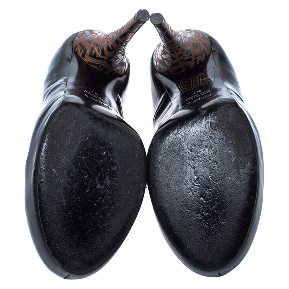 Fendi Black Patent Leather FF Logo Heels Platform Pumps Size 37商品第6张图片规格展示