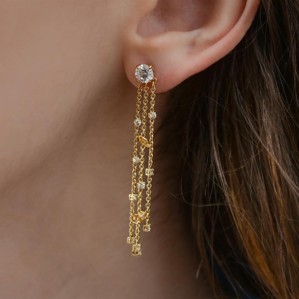 Swarovski Botanical Gold Tone And Czech White Crystal Tassel Earrings 5535791商品第2张图片规格展示