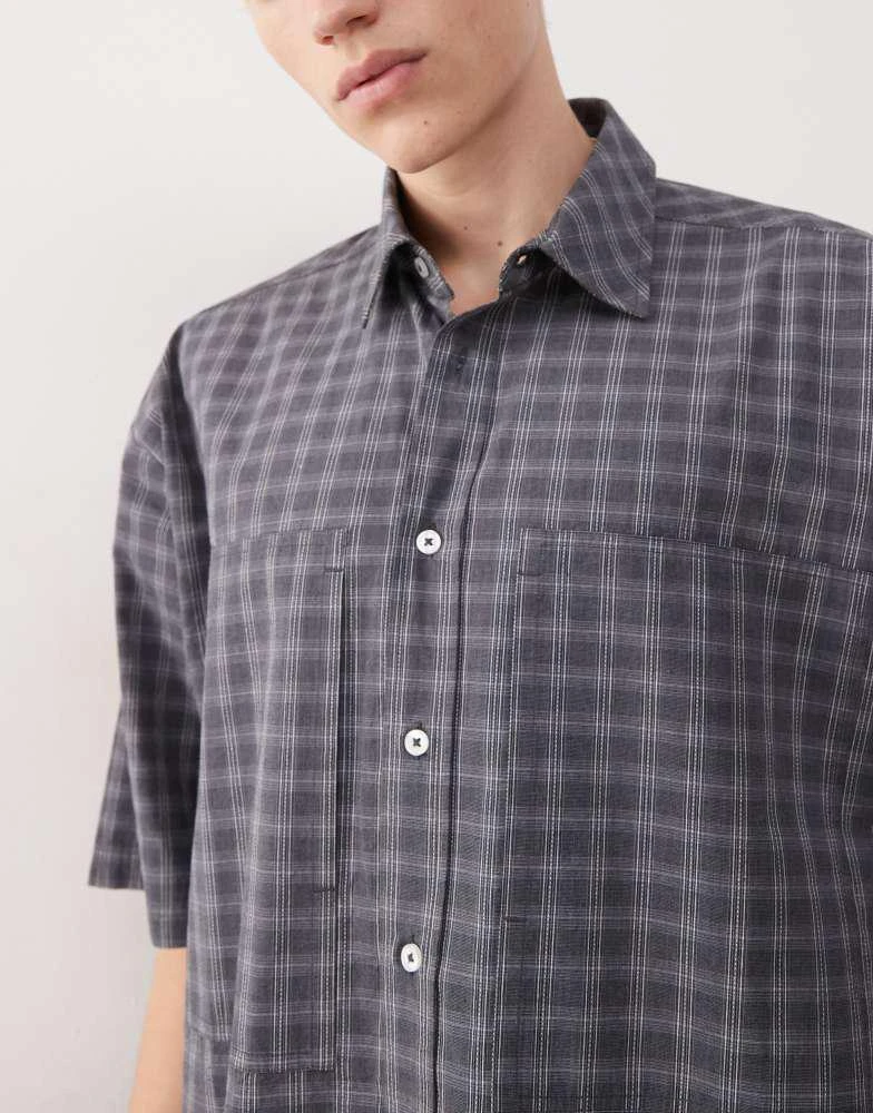商品COLLUSION|COLLUSION check shirt short sleeve in blue grey,价格¥291,第4张图片详细描述