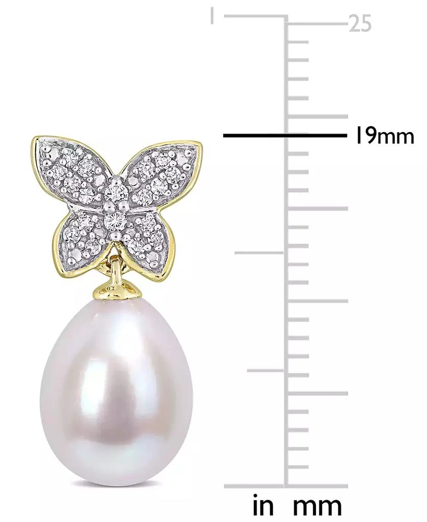 商品Macy's|Cultured Freshwater Pearl (8-1/2mm) & Diamond (1/8 ct. t.w.) Butterfly Stud Earrings in 14k Gold,价格¥2629,第3张图片详细描述