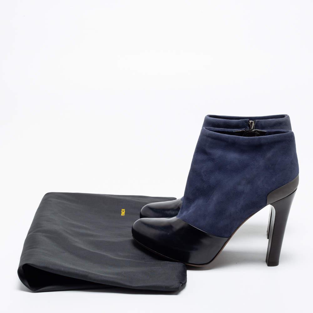 Fendi Navy Blue/Black Suede and Leather Ankle Boots Size 37.5商品第9张图片规格展示