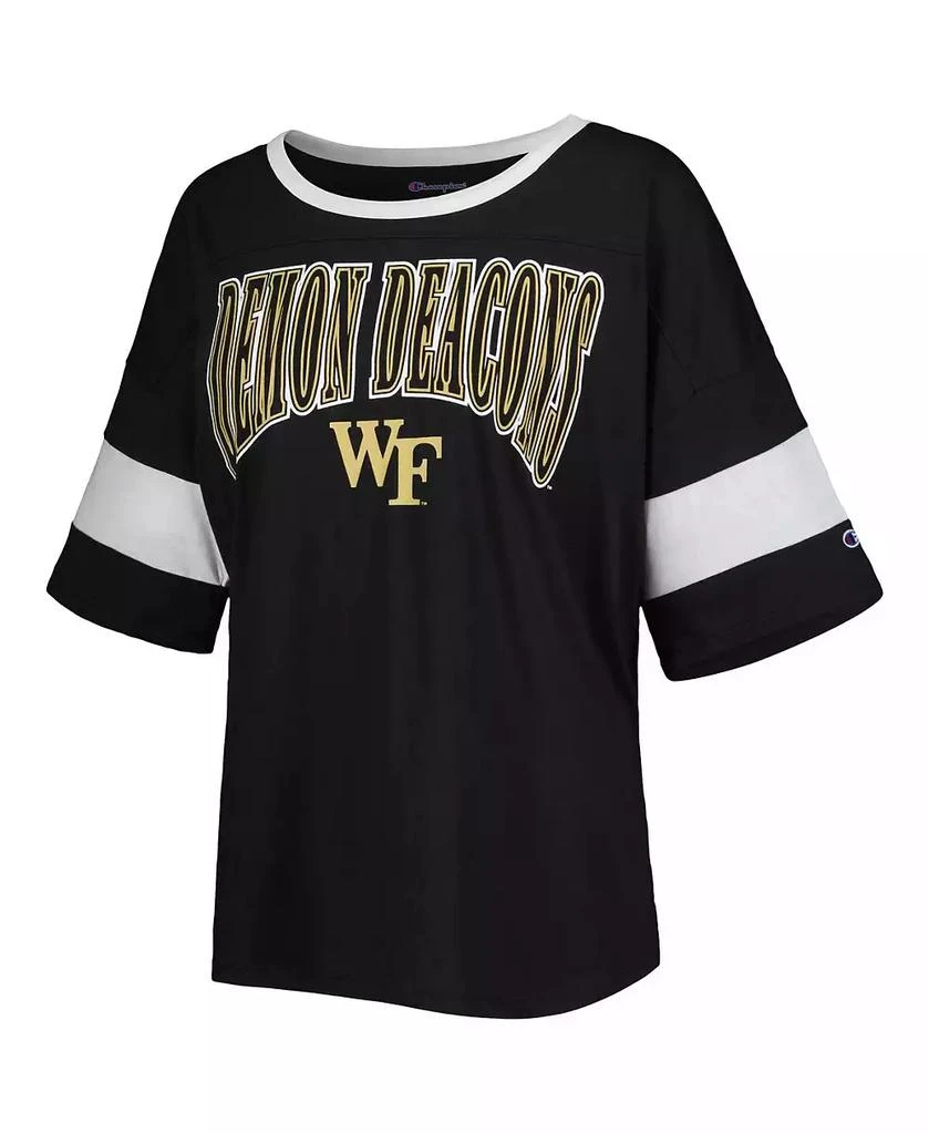 商品CHAMPION|Women's Black Wake Forest Demon Deacons Jumbo Arch Striped Half-Sleeve T-shirt,价格¥247,第2张图片详细描述