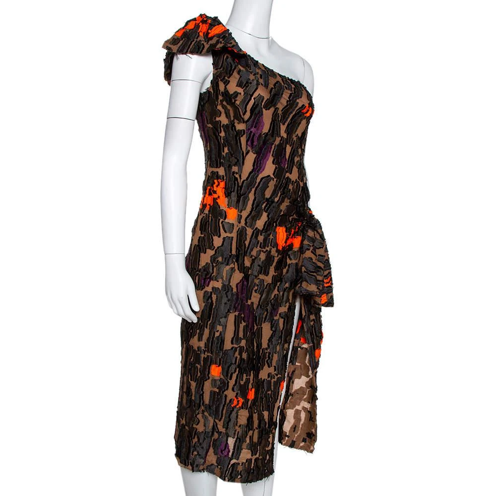 商品[二手商品] Versace|Versace Brown Camouflage Fil Coupé One-Shoulder Dress S,价格¥2243,第2张图片详细描述