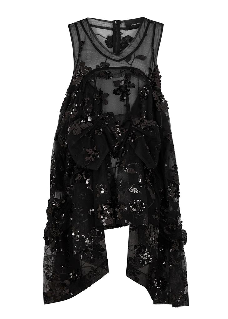 Black sequin-embellished gathered dress商品第1张图片规格展示