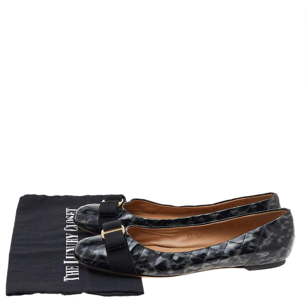 Salvatore Ferragamo Black Quilted Patent Leather Vara Bow Ballet Flats Size 40 商品