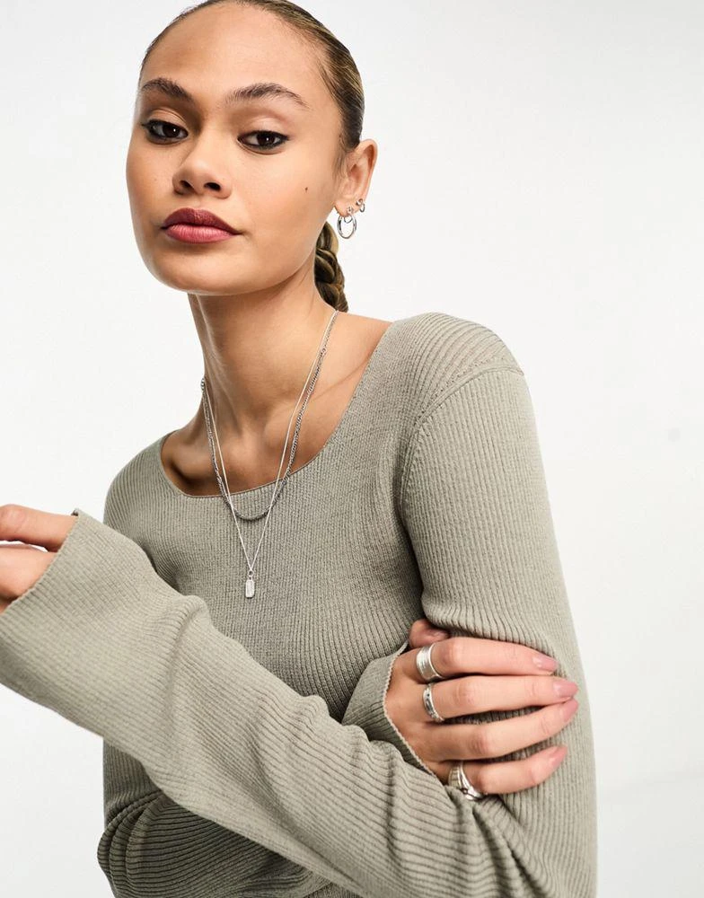 Weekday Weekday Nadina fine knit jumper with scoop neck in grey from ASOS