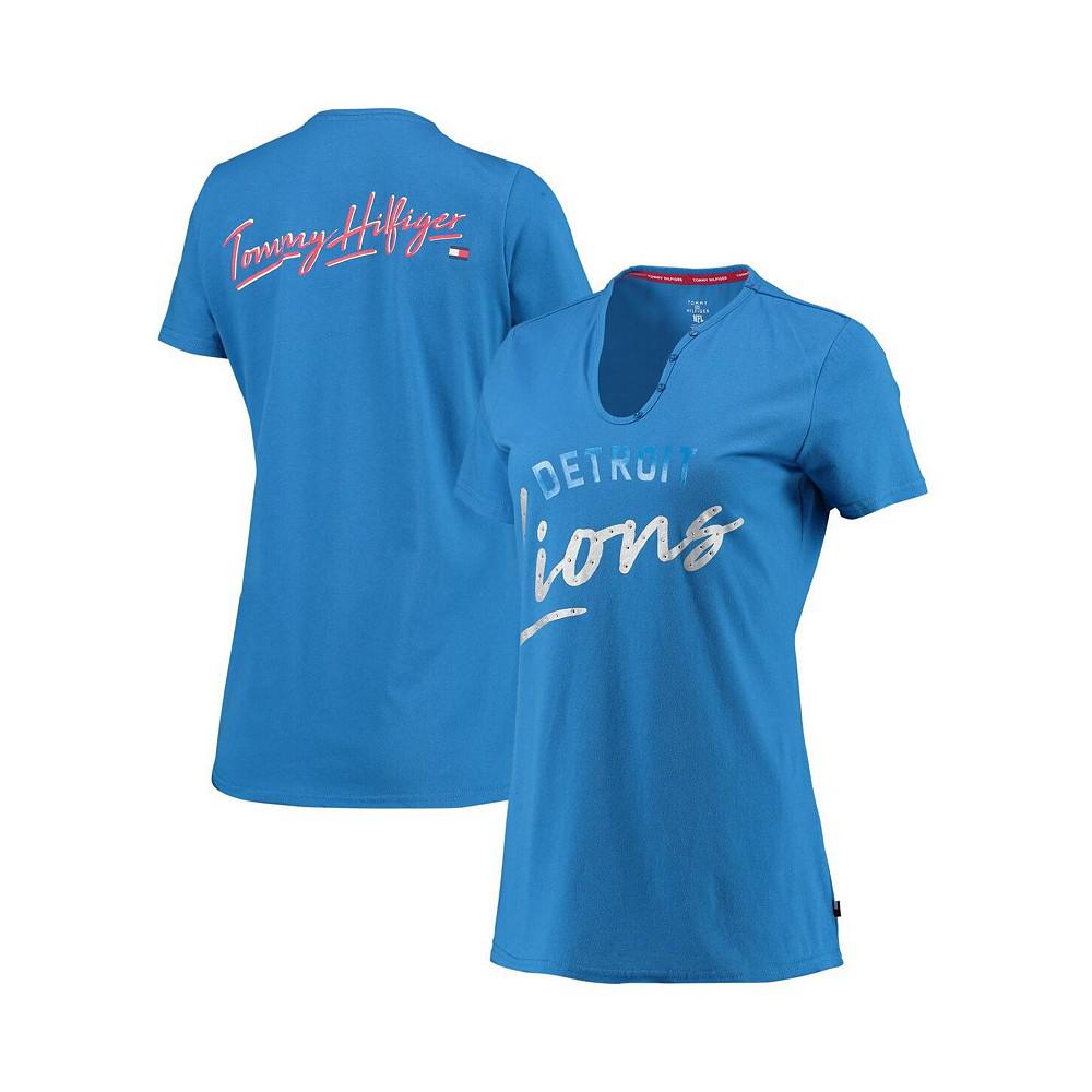 Women's Blue Detroit Lions Riley V-Neck T-shirt商品第1张图片规格展示