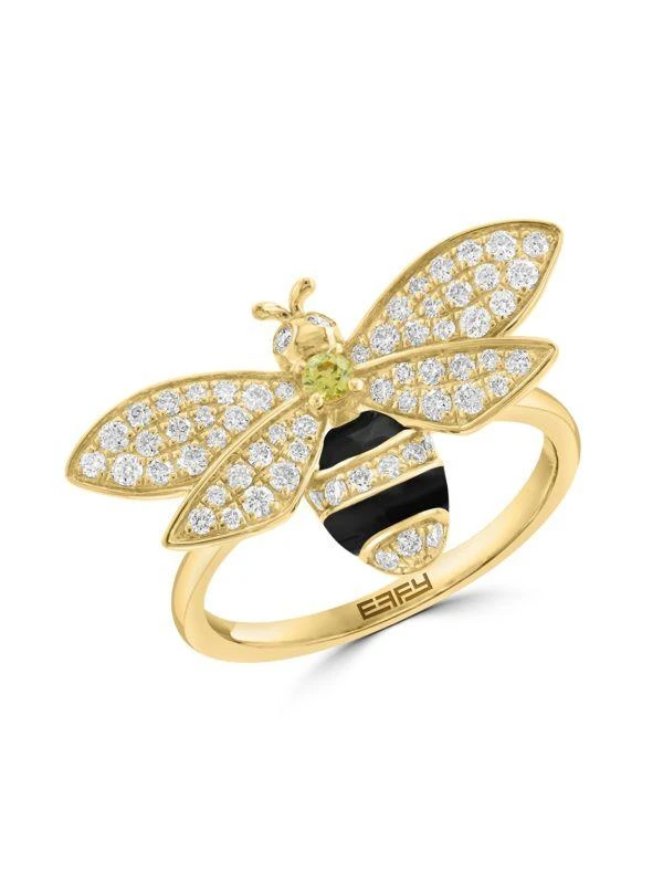 商品Effy|14K Yellow Gold, Black Enamel, Yellow Sapphire & Diamond Ring,价格¥9544,第1张图片