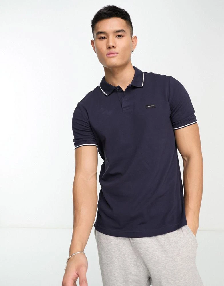 商品Calvin Klein|Calvin Klein box logo slim fit polo shirt in navy,价格¥645,第4张图片详细描述