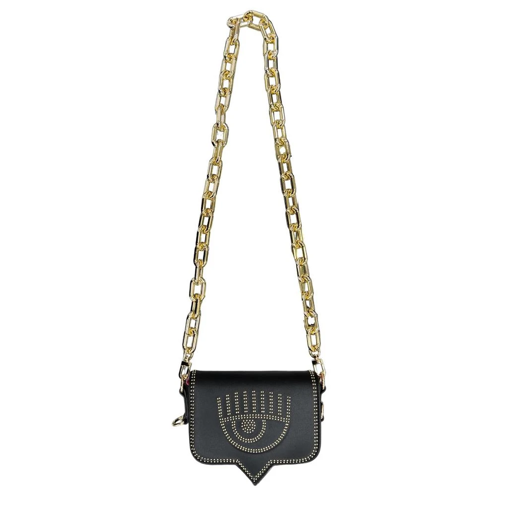 商品Chiara Ferragni|Eyelike Big Studs Bag magnetic closure. Frontal logo. Golden metal chain shoulder strap. Additional shoulder strap on tone. Interior velvety fabric. Largezza: 18 cm, height: 15 cm, depth: 4 cm,价格¥1927,第1张图片