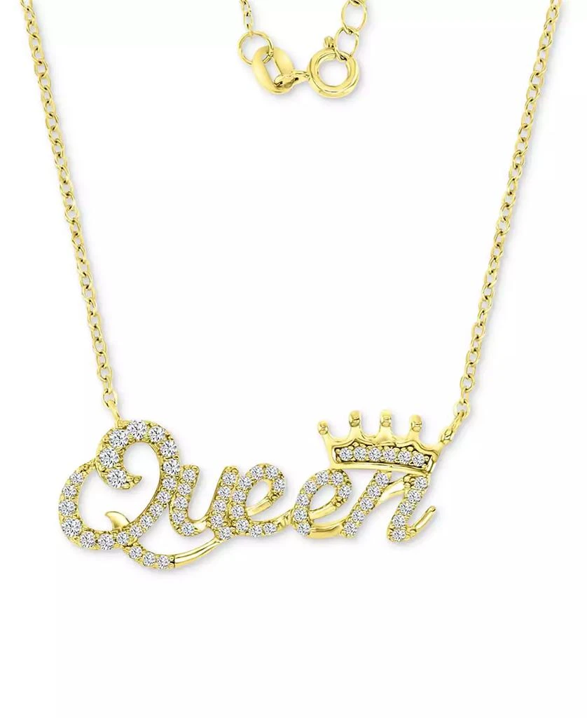 商品Macy's|Cubic Zirconia Queen & Crown Pendant Necklace in 14k Gold-Plated Sterling Silver, 16" + 2" extender,价格¥155,第1张图片