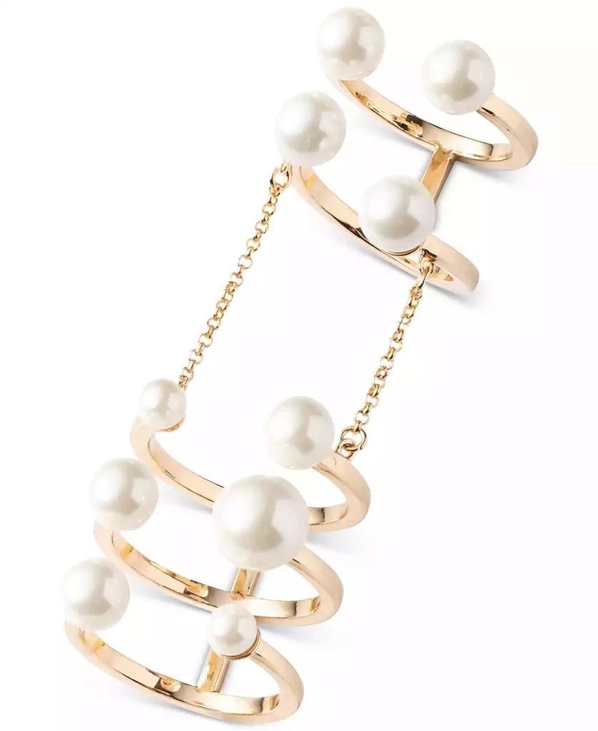 商品Emily in Paris|Gold-Tone Imitation Pearl Multi Band & Chain Cuff Ring,价格¥337,第1张图片