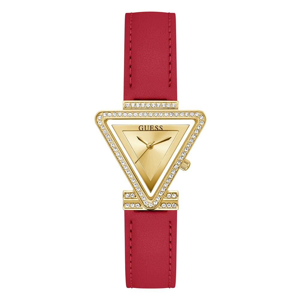 Women's Gold-Tone Glitz Red Genuine Leather Strap Watch, 34mm商品第1张图片规格展示
